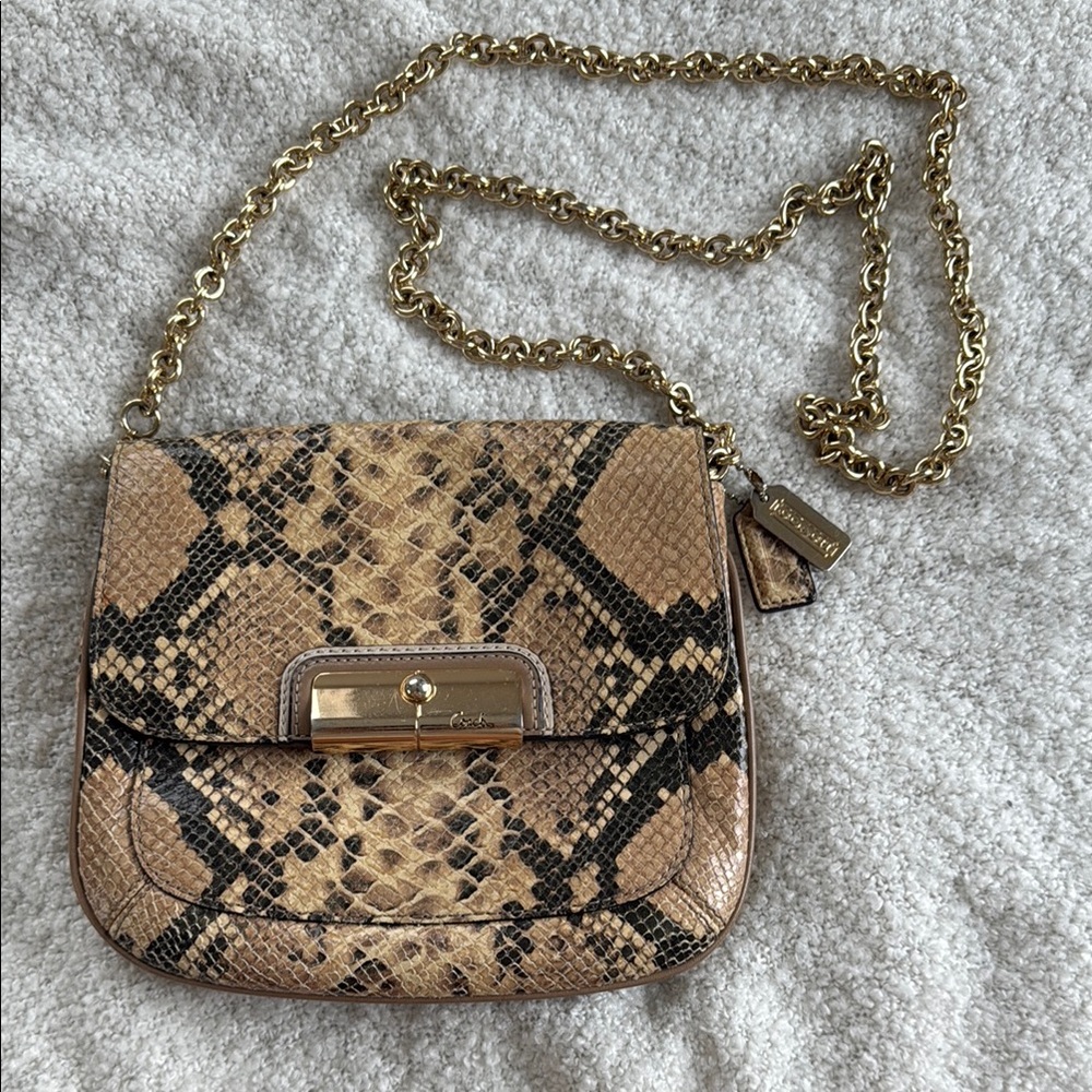 Michael Kors Tan Snake Print Crossbody Bag